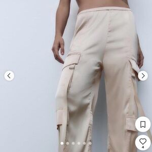 Zara Blush Satin Feel Cargo Jogger Minimalist Pants | Medium | Street Wear